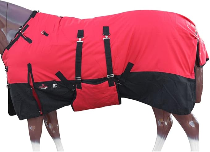 HILASON 1200D Winter Waterproof Poly Horse Turnout Blanket Belly Wrap Red | 82 in
