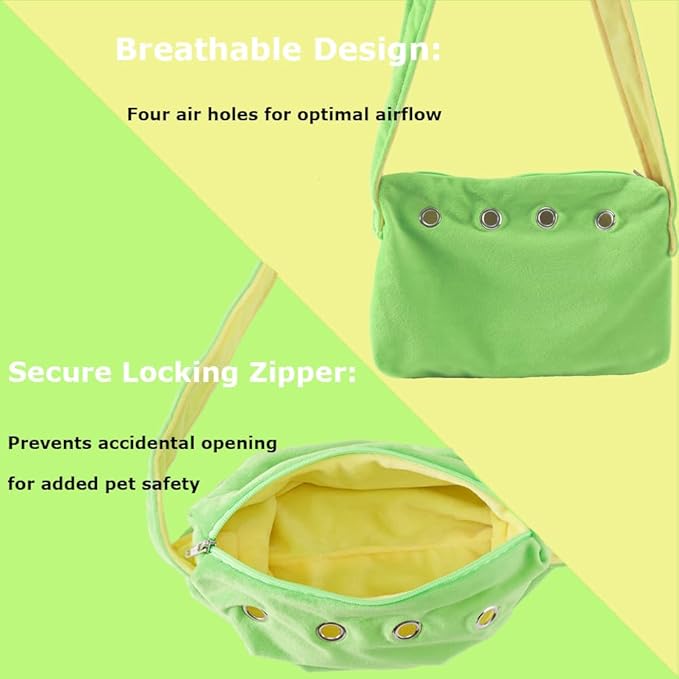 Meow&Woof Sugar Glider Bonding Pouch Small Pet Carrier Bag Sling with Strap Critter Cuddler for Gliders Ferret, Rat, Hedgehog, Hamster Outdoor-Green