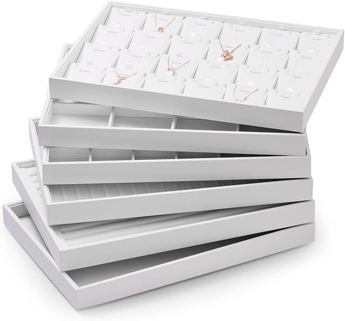 Oirlv Premium White Leather Stackable Jewelry Tray 24 Grid Jewelry Drawer