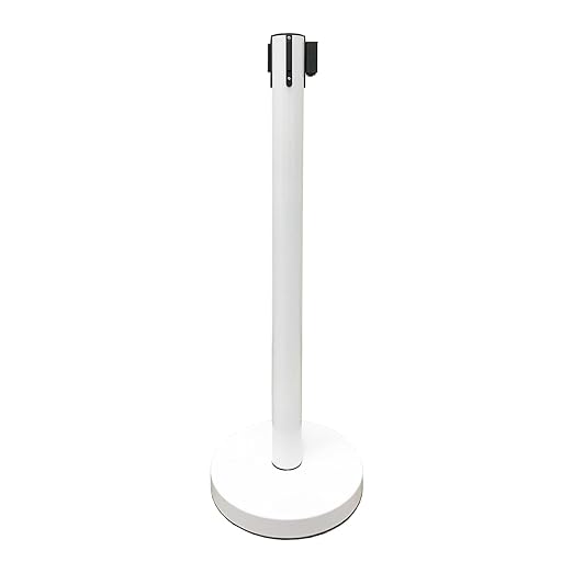 VIP Crowd Control Retractable Belt Stanchion Queue Safety Barrier Set, 36" Ht, 78" Belt (2 WHT Posts White Belt)