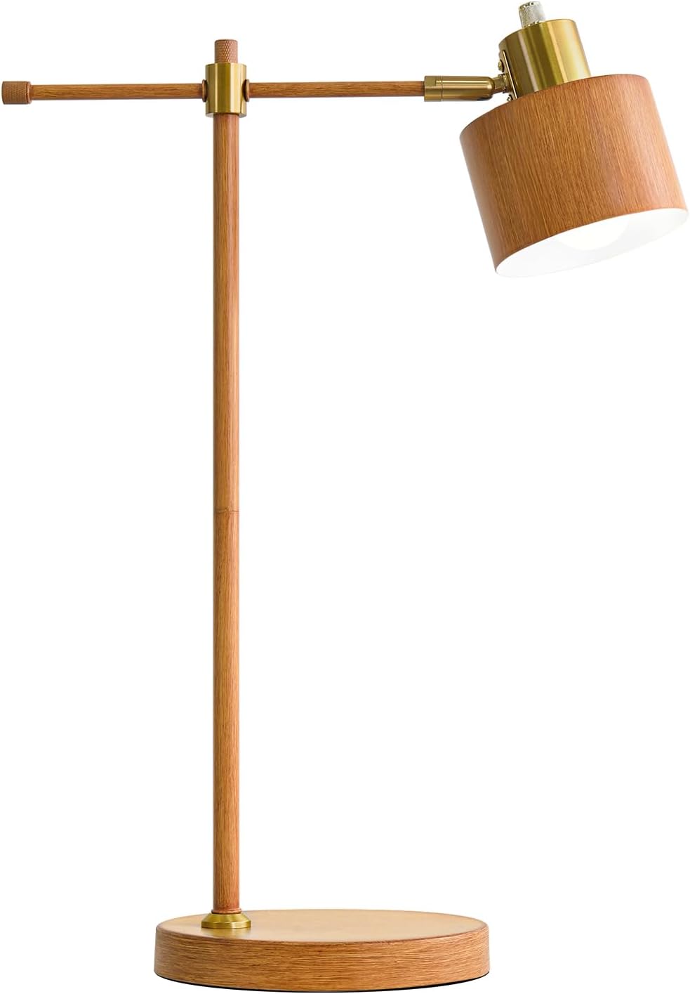 OYEARS 22.2" Mid Century Desk Lamp, Modern Metal Table Lamp with LED Bulb, Adjustable Reading Lamps, Industrial Task Lamp for Home Office, Farmhouse Bedside Lamps with Solid Base, Woodgrain