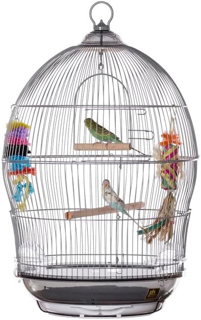 Baroque Brilliance Scrollwork Bird Cage with Intricate Design, Durable Metal Construction, Spacious Interior Gray