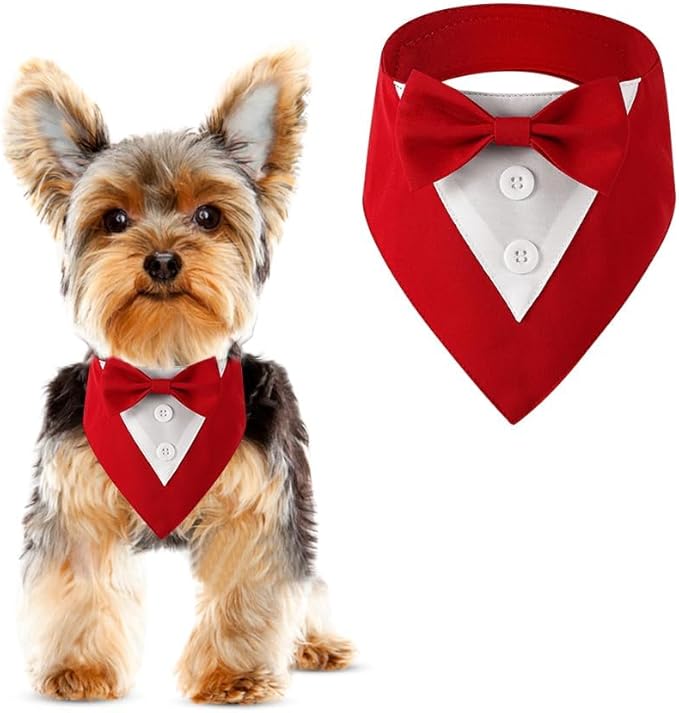 Dog Wedding Bandana, Formal Dog Tuxedo Adjustable Pet Collar with Bow, Small, Medium and Large Wedding Clothing, Birthday Gifts for Dogs (Large, Red)