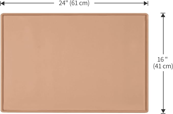 Dog Food Mat,Silicone Waterproof Food Tray,Non Slip Pet Bowl Mats Placemat,0.6" Raised Edge,Suitable for Most Small and Medium Sized Pets,24" x 16"