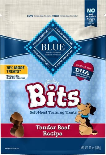 Blue Buffalo Bits Soft Dog Treats for Training, Made with Natural Ingredients & Enhanced with DHA, Beef Recipe, 19-oz Bag (Pack of 4)