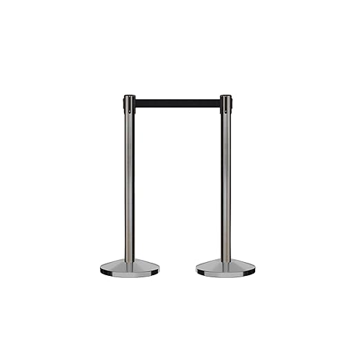 CCW Series RBB-100 - Set of 2 Stanchion Retractable Belt Barriers (9 Foot Belt, Yellow with"Authorized Access ONLY" Black Letters Belt with Satin Stainless Steel Post)
