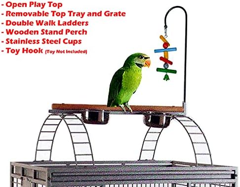 XXX-Large 36"x28"x68"H Double Ladders Open Play Top Wrought Iron Bird Parrot Parttot Finch Macaw Cockatoo Cage, Include Seed Guard and Toy Hook