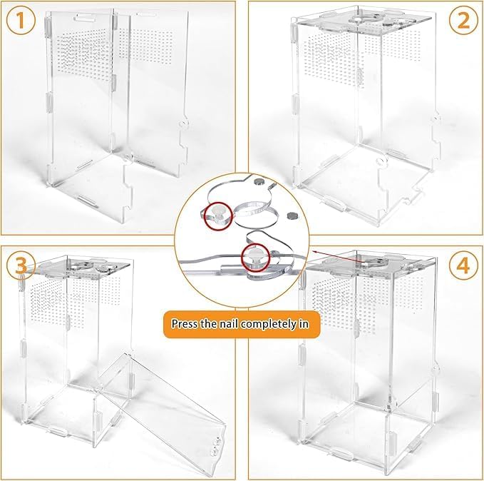 VERTUPET 4"x4"x8" Acrylic Jumping Spider Enclosure, Clear Arboreal Reptile Habitat Tank with Secure Locking Latch for Frogs, Crickets, and Snails