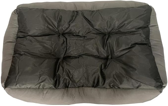 Pemberly Row XL Checker Dog Bed, Grey Fabric, Soft Polyester Cushion, Tan Microfiber Suede Finish, Anti-Leak Bottom, Comfy Pet Bed for Medium to XL Dogs, Travel-Ready