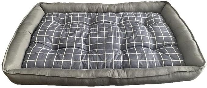 Pemberly Row XL Checker Dog Bed, Grey Fabric, Soft Polyester Cushion, Tan Microfiber Suede Finish, Anti-Leak Bottom, Comfy Pet Bed for Medium to XL Dogs, Travel-Ready