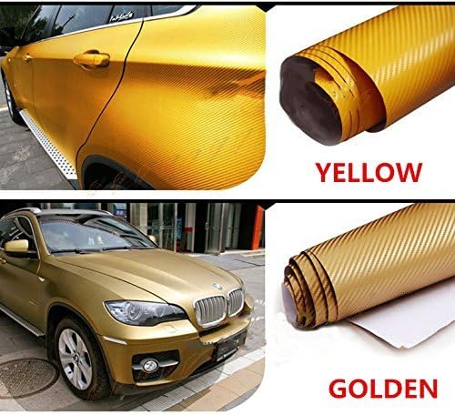 F & B LED LIGHTS Golden 3D Carbon Fiber Film Twill Weave Vinyl Sheet Roll Wrap (24" X 60", Golden)