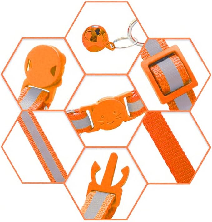 3 Pack Reflective and Breakaway with Bells of Cat Collar，Adjustable from 7.5 to 12.5 Inches, Ideal of Kitten Collar, Suitable for Girls and Boys (Orange/SkyBlue/Pink)