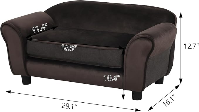 Getifun Small Dog Sofa Bed, Velvet Cat Couch with Washable Cushion & Plastic Legs (29 x 16 x 12.7 inches (Brown)