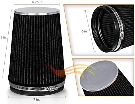 BLACK 6" 152 mm Inlet Truck Air Cone Replacement Performance Washable Clamp-On
