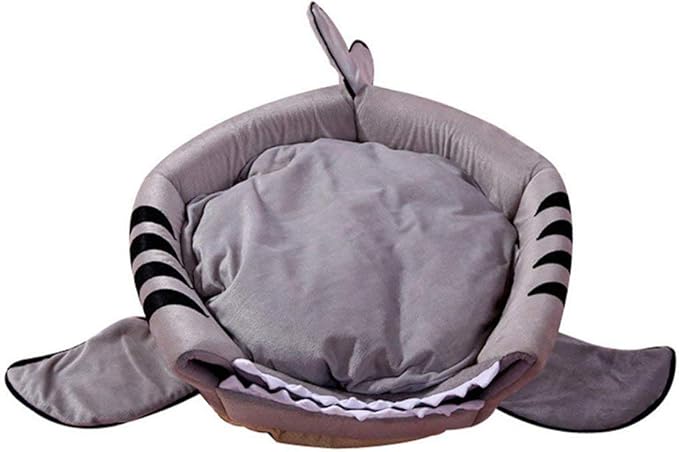 Shark Shaped Pet Dog Puppy Bed Warm Cat Bed House Nest for Autumn Winter Grey S