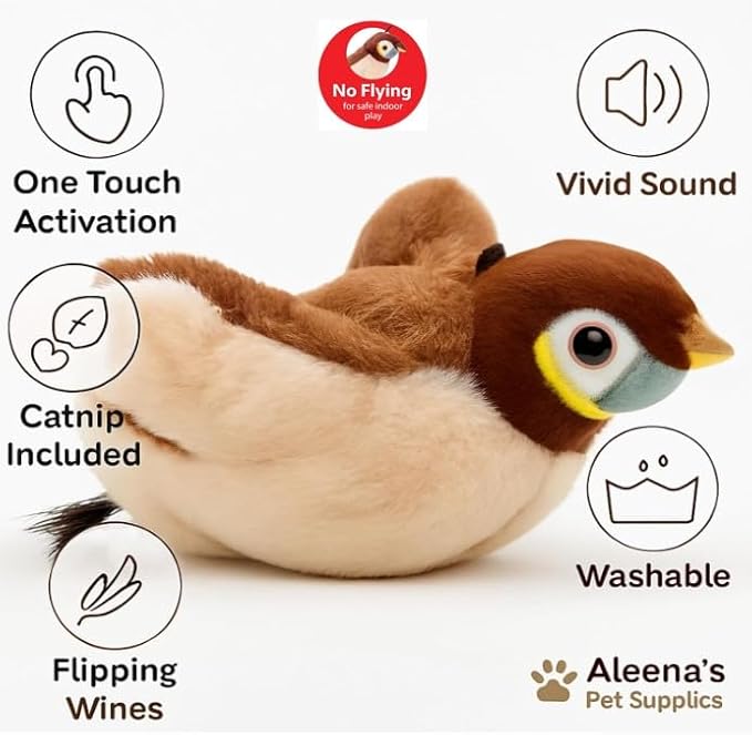 Flappy Flying Bird Cat Toy – Interactive Flapping & Chirping Bird Toy for Cats (Not Flying), Indoor Cat Toy for Exercise & Play, Durable Chew Toy for Bored Cats, Catnip Toy for Kitten or Small Dogs