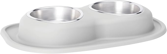WeatherTech Double Low Pet Feeding System - Compact and Portable Dog/Cat Food and Water Station - 32 oz (4 Cups) Light Grey (DL3203LG)