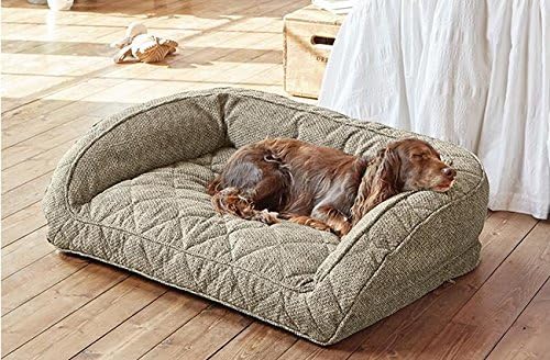 Orvis ComfortFill-Eco Bolster Dog Bed - Plush Rectangular Dog Beds with Three-Sided Bolster for Leaning, Charcoal Chevron - XL