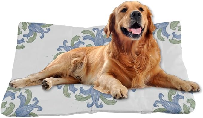 Vintage Blue Green Floral Dog Car Bed Crate Mats for Dog Cages Pet Crate Pad Accessories Washable Non-Slip Pet Bed for Easy to Wash Mat Needs Home Indoor Outdoor 24X18 Inch