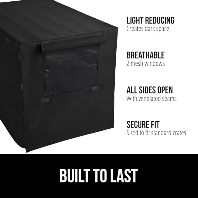 GORILLA GRIP Dog Crate Covers Compatible with Amazon Basics Dog Crates, All Sides Open, Privacy Cover Fits 48" Wire Kennel, Breathable Mesh Windows, Light Reducing Puppy Training Cage Topper, Black