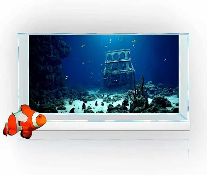 36X24IN Natural Underwater Aquarium Background, Pictures 3D Fish Reef Fish Tank Decoration Background, with 8 EVA Double-Sided Tape