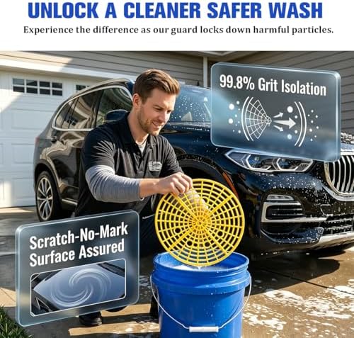2PCS Car Wash Bucket Insert Grit Trap, 9.2" Vehicle Wash Cleaning Filter Grit Trap Dirt Guard, Auto Detailing Dirt Collector Insert Tool for 12" Diameter Bucket, Universal Fit (Yellow)