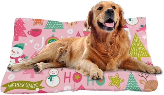 Christmas Santa Pink Bed Pads Dog Mat Bed Pet Padssoft Dog Crate Crate Pads Washable Non-Slip for Cages Puppy Beds for Medium Dogs Washable Mat Dogs Cage Accessories Indoor Outdoor 24X18 Inch