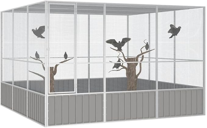 Metal Steel Large Bird Cage for Budgies, Pigeons, Galvanized Steel Birdcage Aviary House, 119.1"x127.8"x83.3", Gray,-573