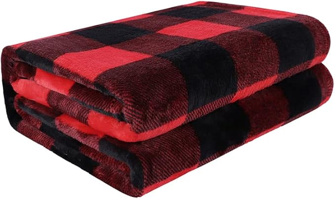 PiccoCasa Pet Dog Blanket, Flannel Fleece Puppy Blanket Plaid Plush Warm Rug Blankets for Small-Medium Dogs Cats Sleeping Mat, 30 x 40 Inches, Scarlet+Black
