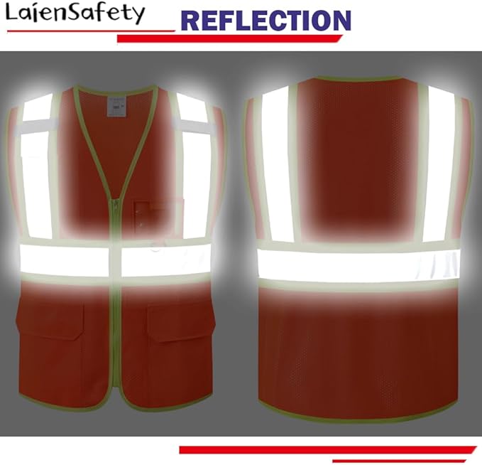 Reflective Safety Vest for Men Women with Multiple Pockets Class 2 High Visibility Mesh Vest Hi Vis Construction Work Vest,Meets ANSI/ISEA Standards(EK1-178-Orange-2XL)