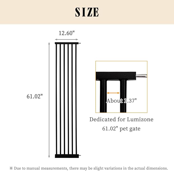 Lumizone Extra Tall Cat Gate Extension Kit 61.02" High Pressure Mounted 12.6" Extra Wide 1.37" Gap No Drilling Tall Pet Gate for Dogs (Black, 61.02" H x 12.60" W, Extension)