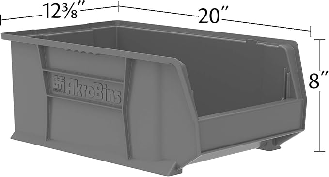 Akro-Mils 30281 Super-Size AkroBins Plastic Storage Bins, Space-Saving Stackable Bins for Garage, Classroom, Warehouse Organization, 20-Inch L x 12-Inch W x 8-Inch H, Red, 3-Pack