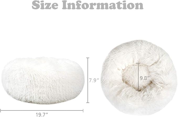 otoez Kitten Puppy Donut Bed - Small Round Dog Cat Beds Anti Anxiety Plush Pet Calming with Non-Slip Waterproof Bottom, Washable (19.7", White)