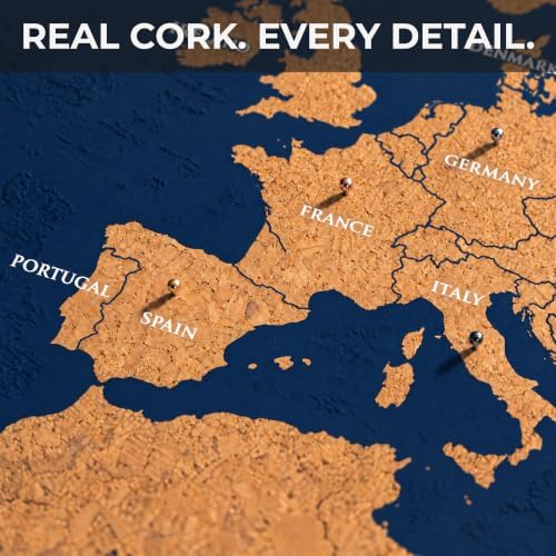 Large Push Pin World Travel Map – 30" x 20" Framed Cork Board Wall Art, Modern World Map with 200 Unique Pins for Tracking Adventures, A Premium Gift for Travelers, Couples and Families