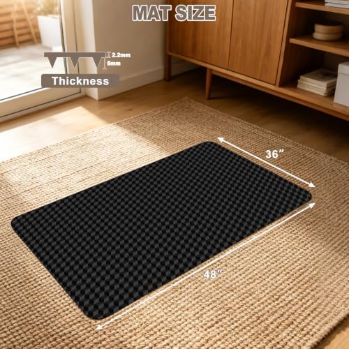 Chair Mat for Carpeted Floor, 3D Visual Black Gaming Chair Mat for Low Pile Carpets, 48"x36" Studded Bottom Carpet Protector, Non-Slip Floor Mat for Rolling Chairs, Home Office & Gaming Room