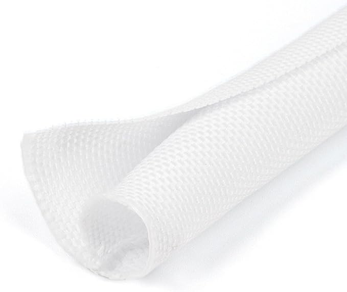 1 inch Split Braided Cable Management Sleeve for USB Cable Power Cord Audio Video Cable, High-Temperature Automotive Harness Wire Loom Cord Protector from Cat Dog Chewing (White, 10FT)