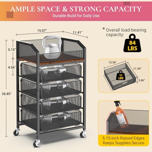 Goovilla Rolling Makeup Organizer Cart with Drawers, 5 Tier Metal, Black