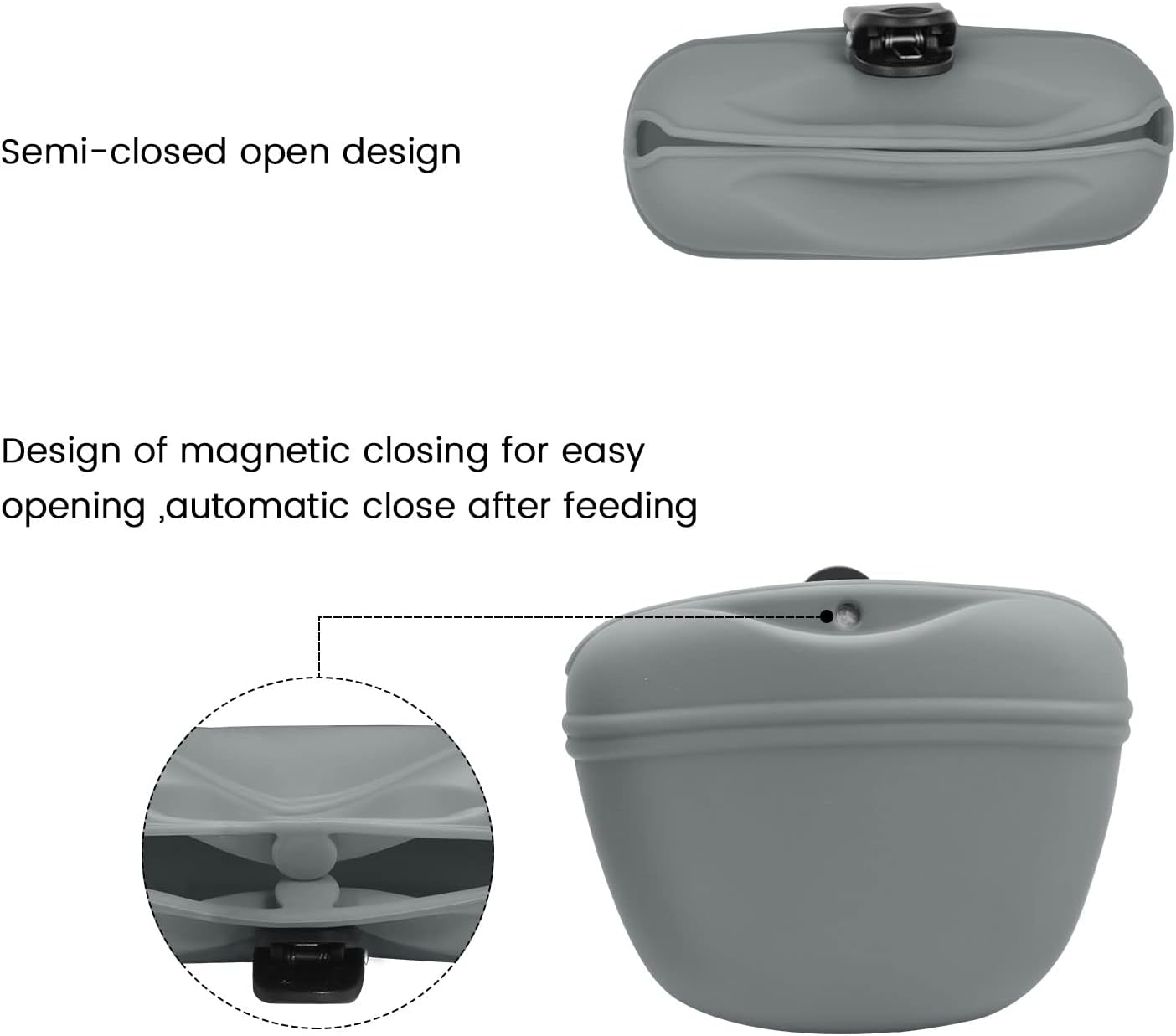 AUDWUD Silicone Dog Treat Pouch,with Dog Training Clicker,Clip on Portable Training Container,Convenient Magnetic Buckle Closing and Waist Clip