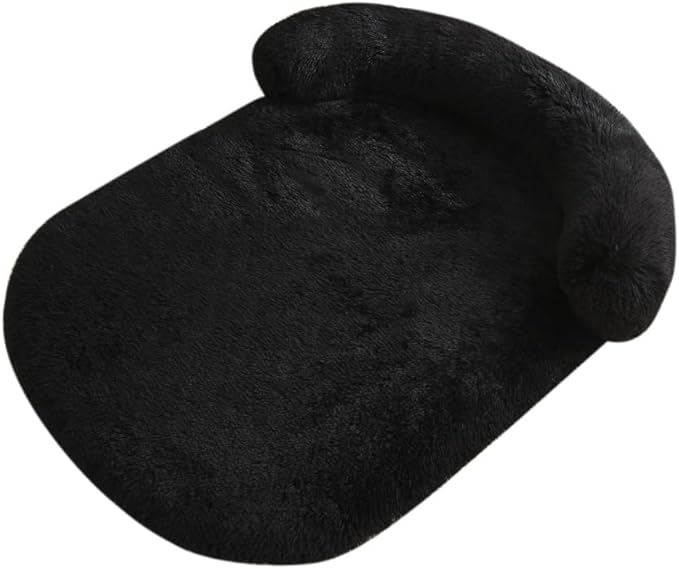 Calming Dog Bed - Fluffy Plush Mat with Removable Washable Cover | Furniture Protector for Large Dogs & Cats(Black,47.24X29.53X5.91in)