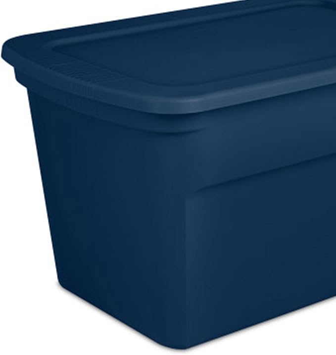 Sterilite 6-Pack Tote, Plastic Storage Bins with Snap Lids, 30 Gallon, Marine Blue - Stackable Home Organizers with In-Molded Handles for Bedroom, Garage, Basement and Attic
