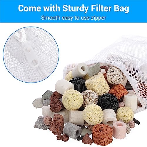 Segarty Filter Media,12 in 1 Bio Media for Aquarium Sump Filter Ceramic Rings Activated Carbon Bio Balls Freshwater Marine Biological Filter Media for Koi Fish Tank Pond Canister (1.1lb with Mesh Bag)