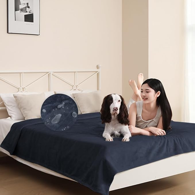 DUJUIKE Waterproof Bed Blanket, Waterproof Pet Blanket, Double-Sided Flannel Leak-Proof and Spill-Proof Cover Blanket for Dogs and Cats, Home Protection Cover, Camping and Travel (30"×40", Navy Blue)