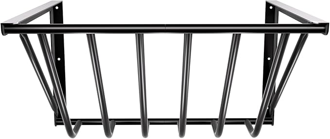 Goats Hay Feeder, 31.5'' Long, Heavy Duty Iron Wall Hay Rack, Blanket Holder, Large Capacity for Goats,Horses,Cattle and Other Livestock, Farm Indoor and Outdoor Use, Black