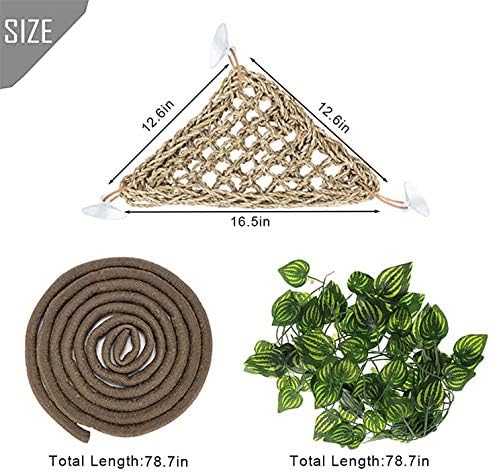 PINVNBY Bearded Dragon Tank Accessories,Lizard Habitat Hammock Reptile Natural Coconut Shell Cave Jungle Climber Bendable Vines Leaves Decor for Gecko Chameleon Snakes Lizards(5 Pcs)