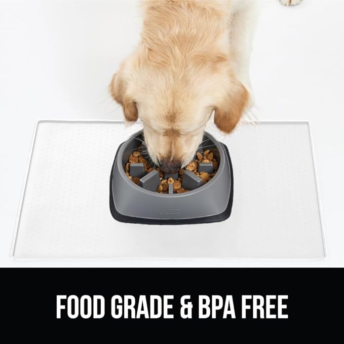 GORILLA GRIP 100% Waterproof Raised Edge BPA Free Silicone Pet Feeding Mat, Dog Cat Food Mats Contain Spills Protects Floors, Placemats for Cats and Dogs Water Bowl, Pets Accessories 18.5x11.5 White