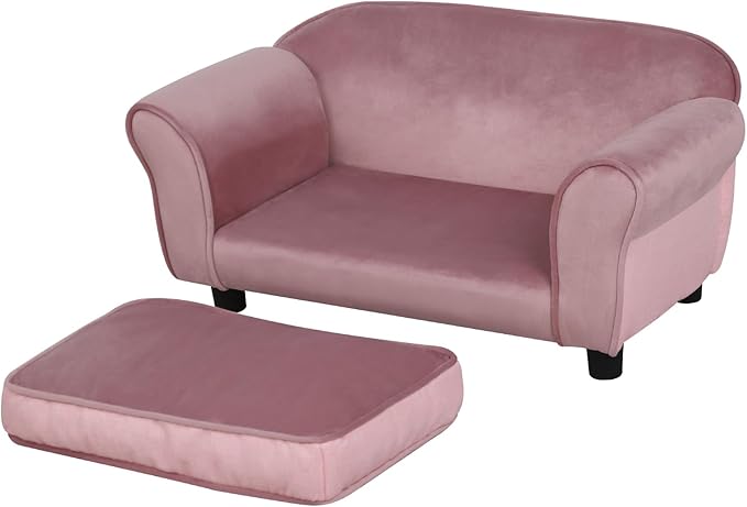 Getifun Small Dog Sofa Bed, Velvet Cat Couch with Washable Cushion & Plastic Legs (29 x 16 x 12.7 inches (Pink)