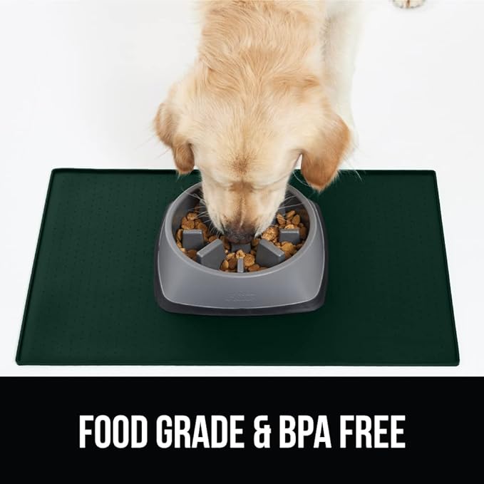 GORILLA GRIP 100% Waterproof Raised Edge BPA Free Silicone Pet Feeding Mat, Dog Cat Food Mats Contain Spills Protects Floors, Placemats for Cats and Dogs Water Bowl, Pets Accessories 32x24 Green