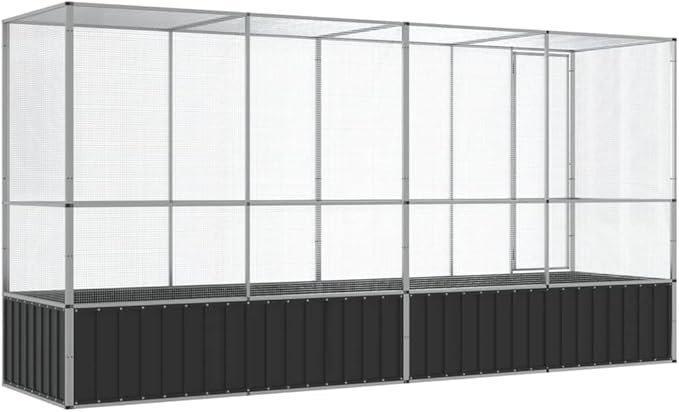 Large Bird Aviary with Extension, Outdoor Galvanized Steel Bird Cage, Galvanized Steel Outdoor Bird Aviary, Mesh Fence Bird House for Small Animals, 164.8"x42.1"x83.5"