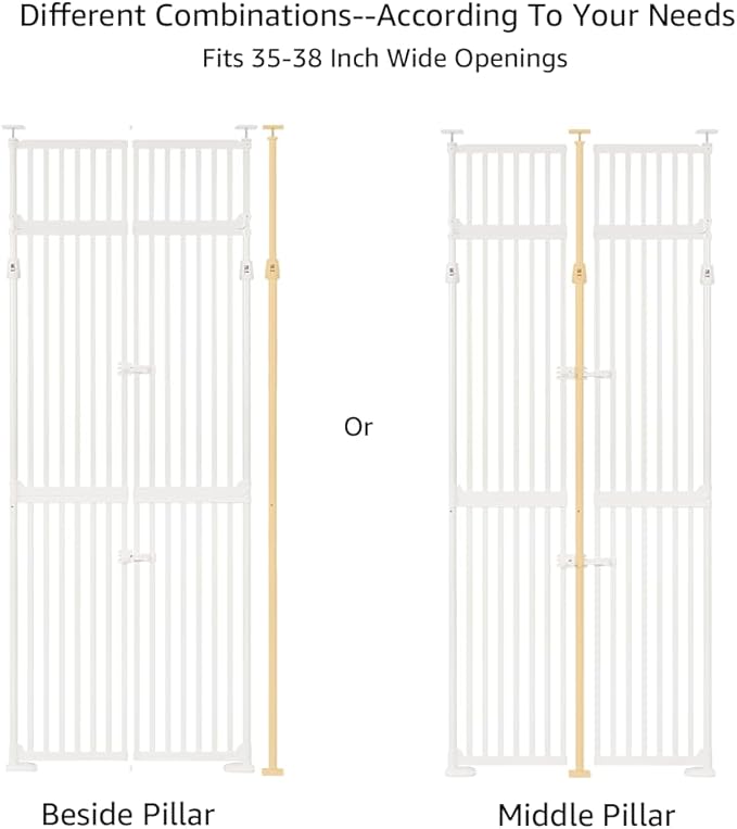 unipaws 86" High Extra Tall Cat Gate, Auto Closing and No Drilling Safety Gate for Doorway Hallway Stairs, Cat Dog Proof, Fit for 35"-38" Wide Opening, Indoor Use, White