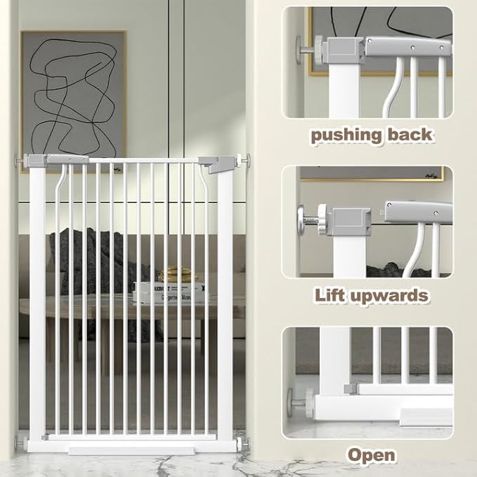 41" Extra Tall and Wide Baby Gate, 72.3-74" Wide Pet Cat Gate for Doorway, Extra Wide Pressure Mounted Child Door with Expansion Kit, Metal Safe Gate, Tall Dog Gate, White